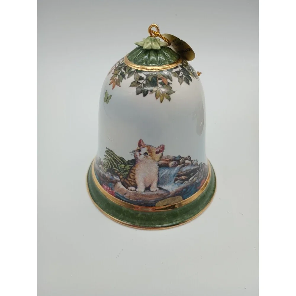 The Bradford Editions Garden Discoveries Kitten Ornaments 3 Bells Kitty Cat
